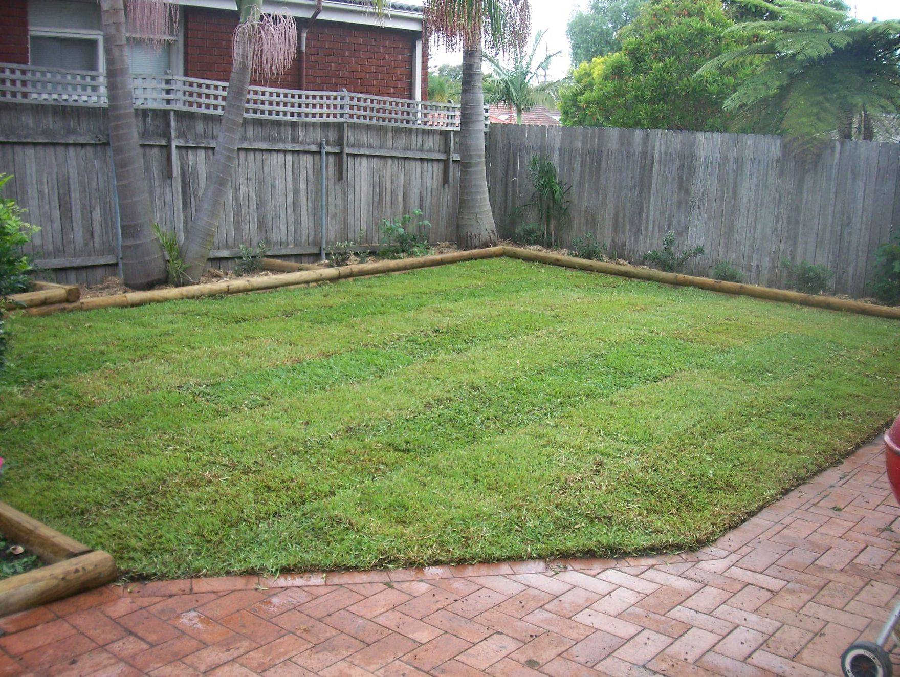 Treated Pine Slabs used as Garden Edging with new turf laid. Garden Renovation, Garden Makeover, Garden Clean up, Backyard tidy up Wollongong NSW