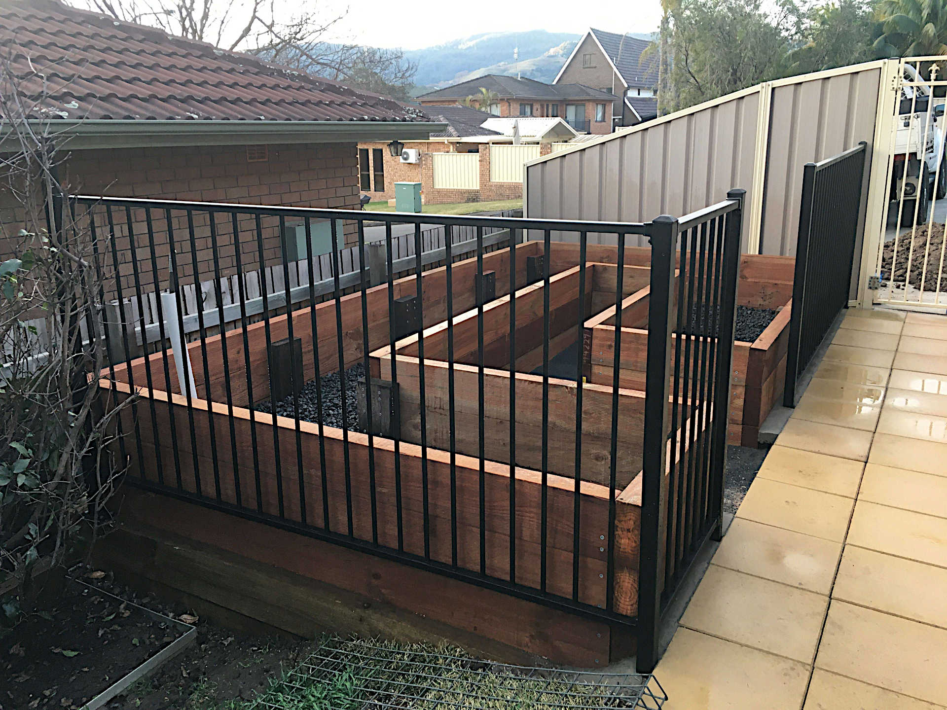 Treated Pine Raised Vegetable Garden Bed with aggregate for drainage Figtree Wollongong NSW
