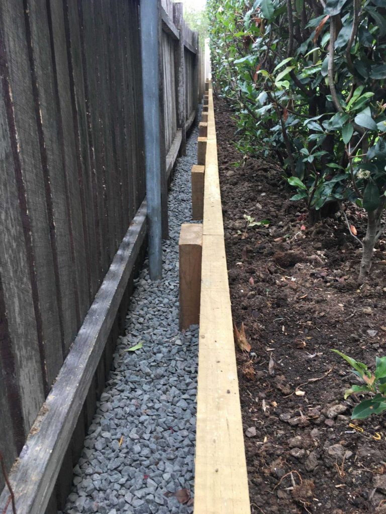 Treated Pine Retaining Wall with drainage installed and back filled in Figtree Wollongong New South Wales